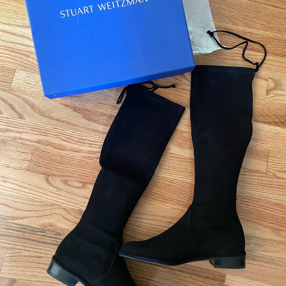 Stuart Weitzman Black Over the Knee Boots Sleek Suede